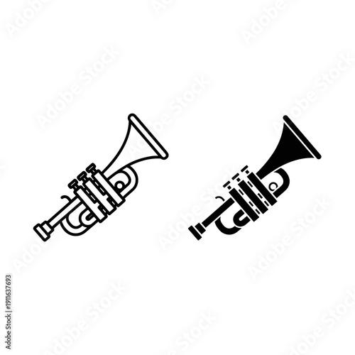 Two trumpets in black and white Vector