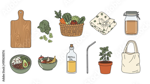 Eco-Friendly Essentials: An array of sustainable and eco-conscious items are arranged, symbolizing an eco-friendly lifestyle and promoting sustainable practices.