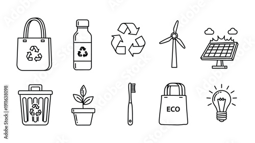 Eco-Conscious Elements: Illustrated icons of an eco-friendly elements, depicting the essence of nature, designed for the conscious consumer.
