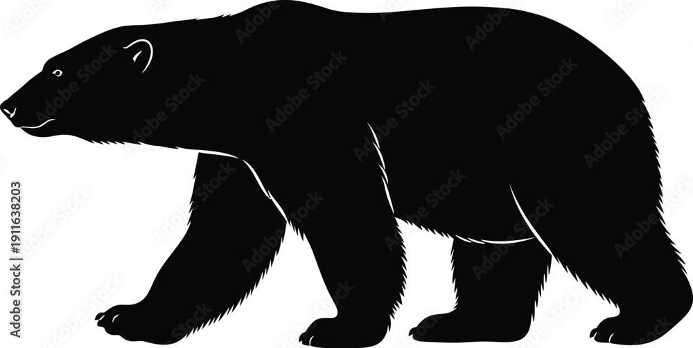 Fototapeta premium Vector illustration of a walking bear silhouette against a clean background from a side viewpoint for graphic designs