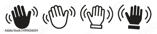 Four waving hand icons in black and outline styles for communication