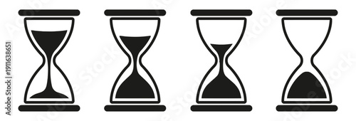 Four hourglass icons illustrating different stages of time passing