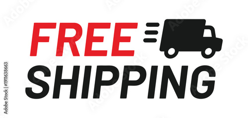 Free shipping icon with delivery truck and speed lines, for e-commerce and logistics