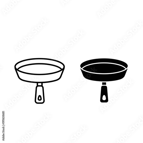 Two frying pans one empty and one filled Vector