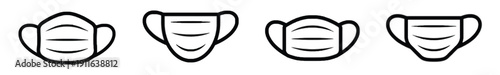 Four simple outlines of medical face masks in different styles