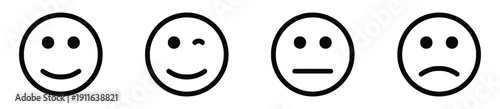 Four simple smiley face icons representing emotions and expressions