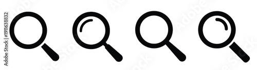 Four simple magnifying glass icons in black on white background