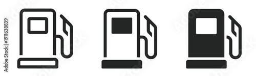 Gas pump icons in outline and filled styles for fuel and energy concepts