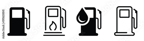 Gas station icons with fuel pump and drop symbols variations
