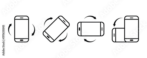 Four smartphone rotation icons showing vertical and horizontal orientations and tilt