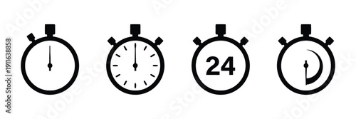 Four stopwatch icons representing different time measurements from zero to 24 hours