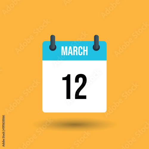 Calendar Page Showing March 12 on Yellow Background