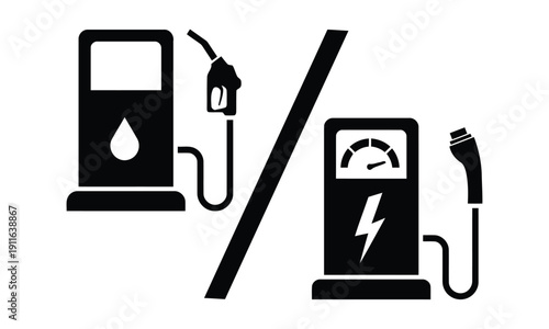 Gasoline versus electric car charging station graphic
