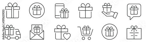 Gift box icons collection, present, delivery, shopping, surprise, celebration, birthday, holiday, ecommerce, anniversary