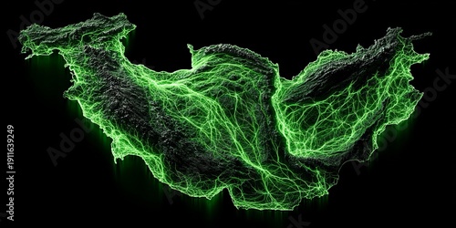 Digital map of Iran with glowing green network connections
