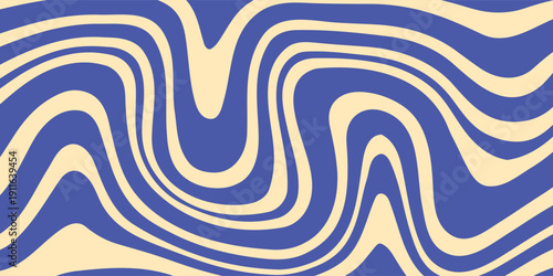 Blue wavy lines abstract background. Trendy psychedelic retro style backdrop. Waves, swirl and twirl pattern. Twisted distorted vector texture. Y2k aesthetic design