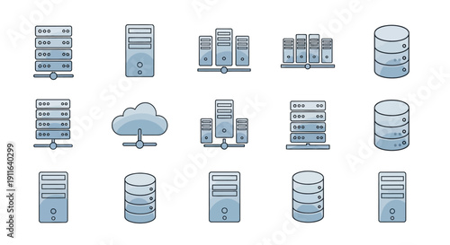 Server and database icon set. Data storage