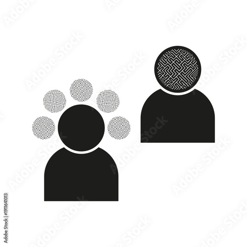 Intelligent human mind concepts. Thinking person Vector icons. Complex thought processes detail. Psychology mental wellness.