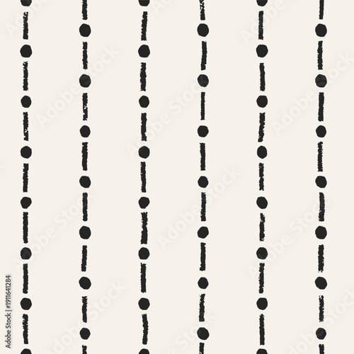 Seamless abstract pattern. Black and white background with hand-drawn dots an...