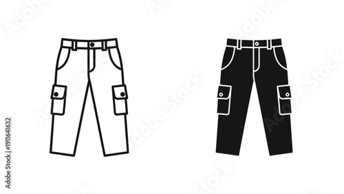 A pair of black and white cargo pants side by side Vector