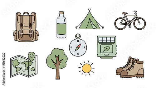 Camping Essentials: Illustration of camping equipment isolated on the backdrop, perfect for outdoor travel concept.