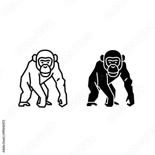 A black and white image of two monkeys Vector
