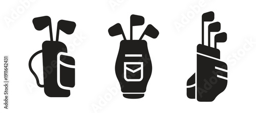 Golf bag full of clubs vector icon set for sports and recreation