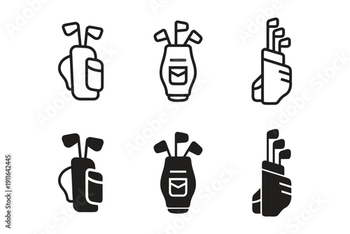 Golf bag with clubs vector icons in solid and outline styles