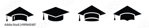 Graduation cap icons set for academic success and higher education achievement symbols