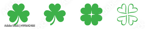 Green shamrock and four-leaf clover icons for luck