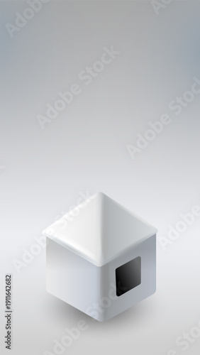 Minimal 3D House Icon on Light Background Vertical Banner