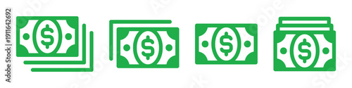 Green dollar bills icons showing stacks of cash