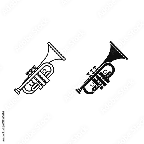 Simple trumpets line drawing and filled Vector
