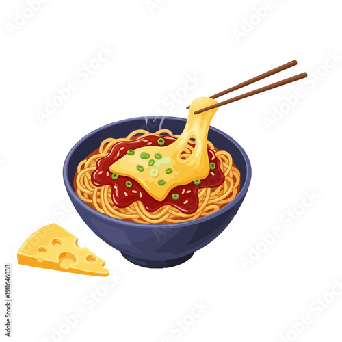 Korean Cheese Maggi – Viral Fusion Noodles Flat Vector