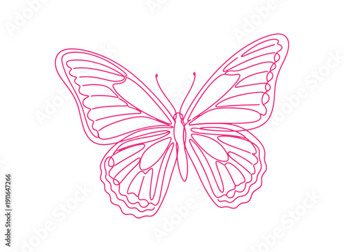 One continuous line drawing of a butterfly. A beautiful flying moth that works great for a beauty or spa salon logo and divider concept in a straightforward linear style. Stroke can be edited.