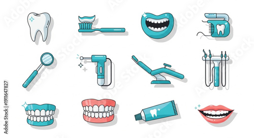 Dental Care Icons Set Vector Illustration.