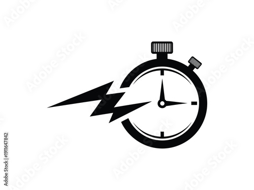 Stopwatch with lightning bolt, vector illustration for speed, fast action, and time limits