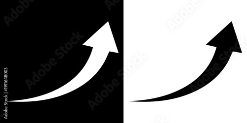 Black and white curved graph with arrow.