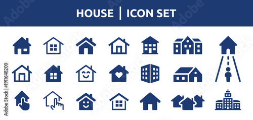 House icon set with diverse building styles and residential concepts for real estate and property