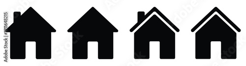 House icons set in black with different roof styles and chimney