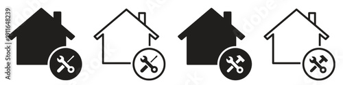 House with tools icons representing home repair and maintenance