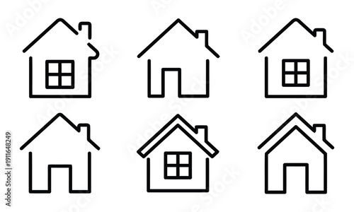 House outline icons in various architectural styles for real estate and home concepts