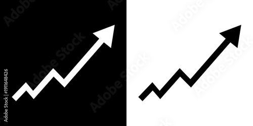 Black and white arrow graph line chart moving up concept of stock market business