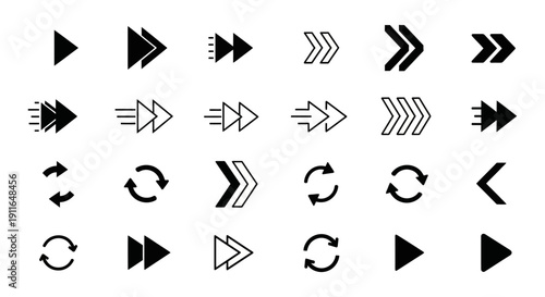 a comprehensive set of sleek black digital navigation icons and media player controls ideal for modern user interface and web design.