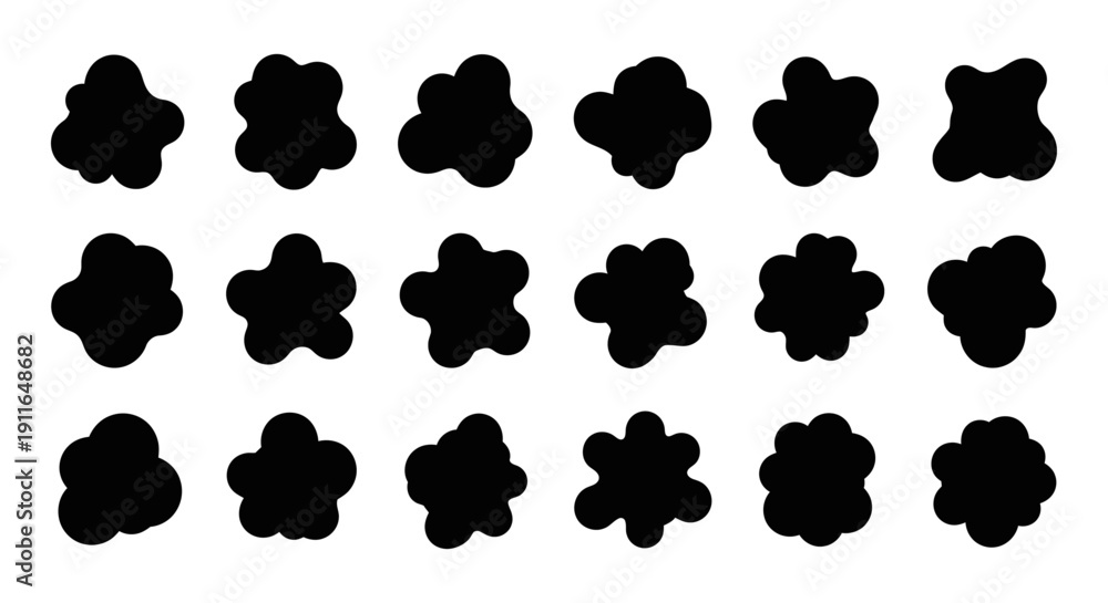 Obraz premium abstract black blob shapes organic liquid forms isolated on white for modern graphic design elements and creative fluid textures.