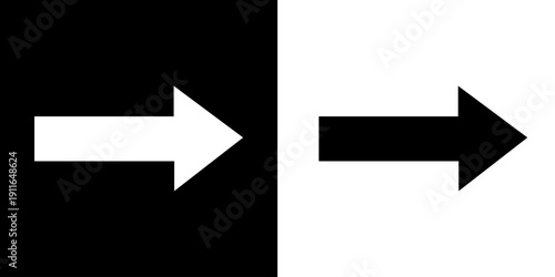 Black and white right side pointing arrow. Themes include direction, navigation, pointing symbols, and minimalis