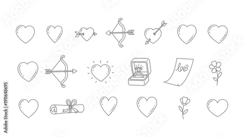 Love Symbols Collection: A charming assembly of hand-drawn love symbols, perfect for conveying romantic messages and expressions of affection. From hearts to arrows.