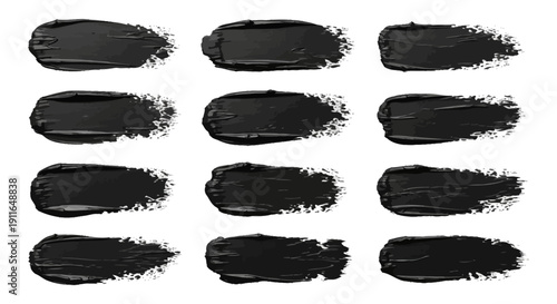 black paint strokes creating a versatile abstract texture perfect for grunge backgrounds graphic design and artistic projects isolated on white.