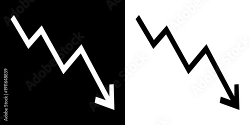 Black and white down fall arrow graph falling down concept of loss