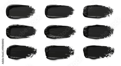 black paint strokes and textured smudges isolated on white ideal for graphic design elements creative backgrounds or cosmetic swatches.
